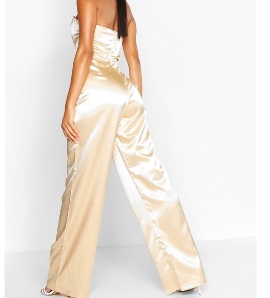 Boohoo Pants - Satin Bandeau Wide Leg Jumpsuit